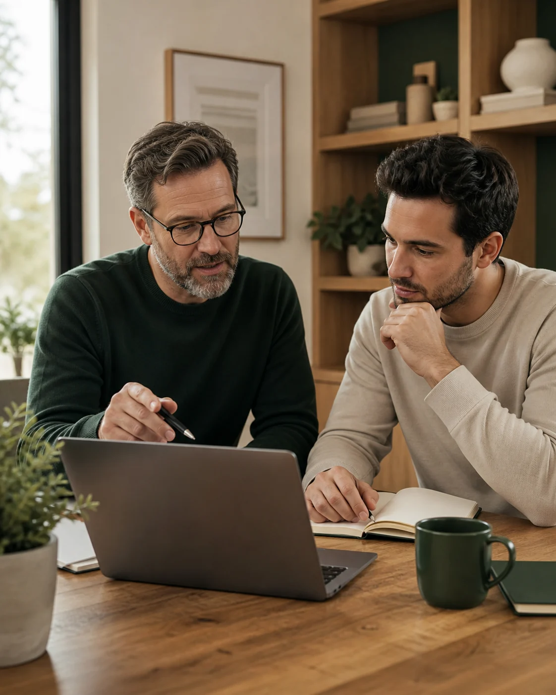 Deux professionnels travaillent ensemble sur un profil LinkedIn